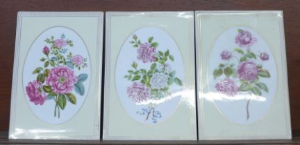 Three Royal Worcester Rose Collection plaques, 17.5cm x 25.5cm