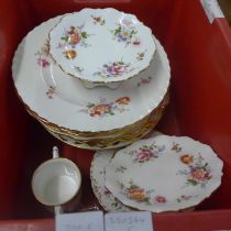 A box of mixed Royal Crown Derby cabinet plates, loving cup, comports, Derby Days wavy edge