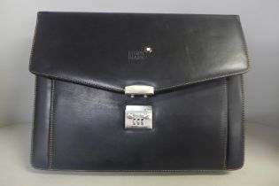 A Mont Blanc leather briefcase with key combination, lock, with dust bag
