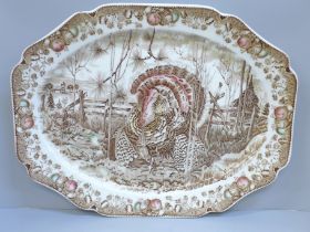A large Johnson Bros. 'His Majesty' brown transferware turkey plate