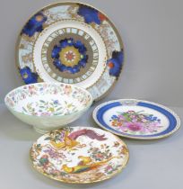 A Minton Haddon Hall bowl, Royal Crown Derby Olde Avesbury plate, a commemorative plate and a