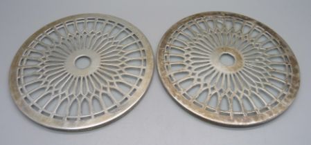 A pair of Art Deco silver mounted teapot stands, Birmingham 1934/5