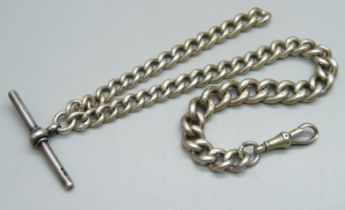 A silver graduated link watch chain, 50g