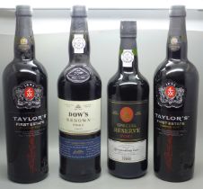 Four bottls of port including Taylors and Dows