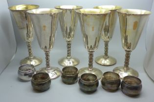 A set of six Spanish silver plated goblets and six plated napkin rings