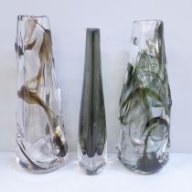 Two Whitefriars smoky glass vases and an Orrefors glass vase