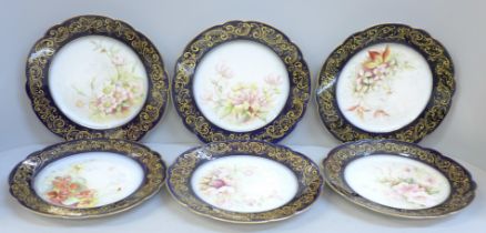 Six Limoges Guerin & Co cabinet plates, one with staple repair