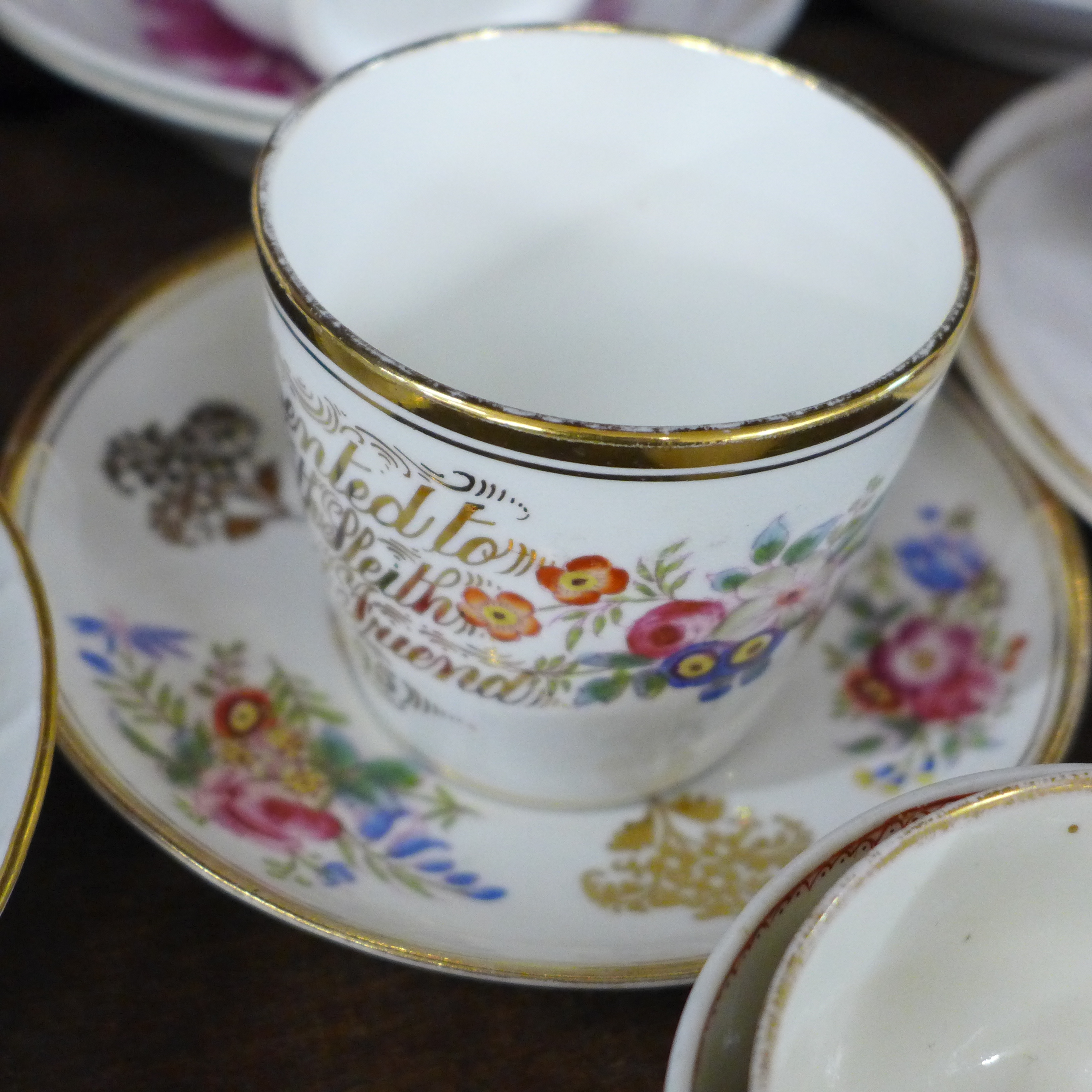 Four Victorian pink lustre cups and saucers, a similar cream jug, two other Victorian cups and - Image 7 of 10