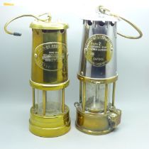 Two miner's safety lamps, Protector Lamp & Light Type 6 and British Coal Mining Aberaman Colliery