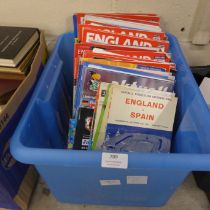 Football memorabilia; a large box of programmes for England games (home and away), 1960 onwards