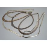 Five silver necklaces and a silver bracelet, 115g