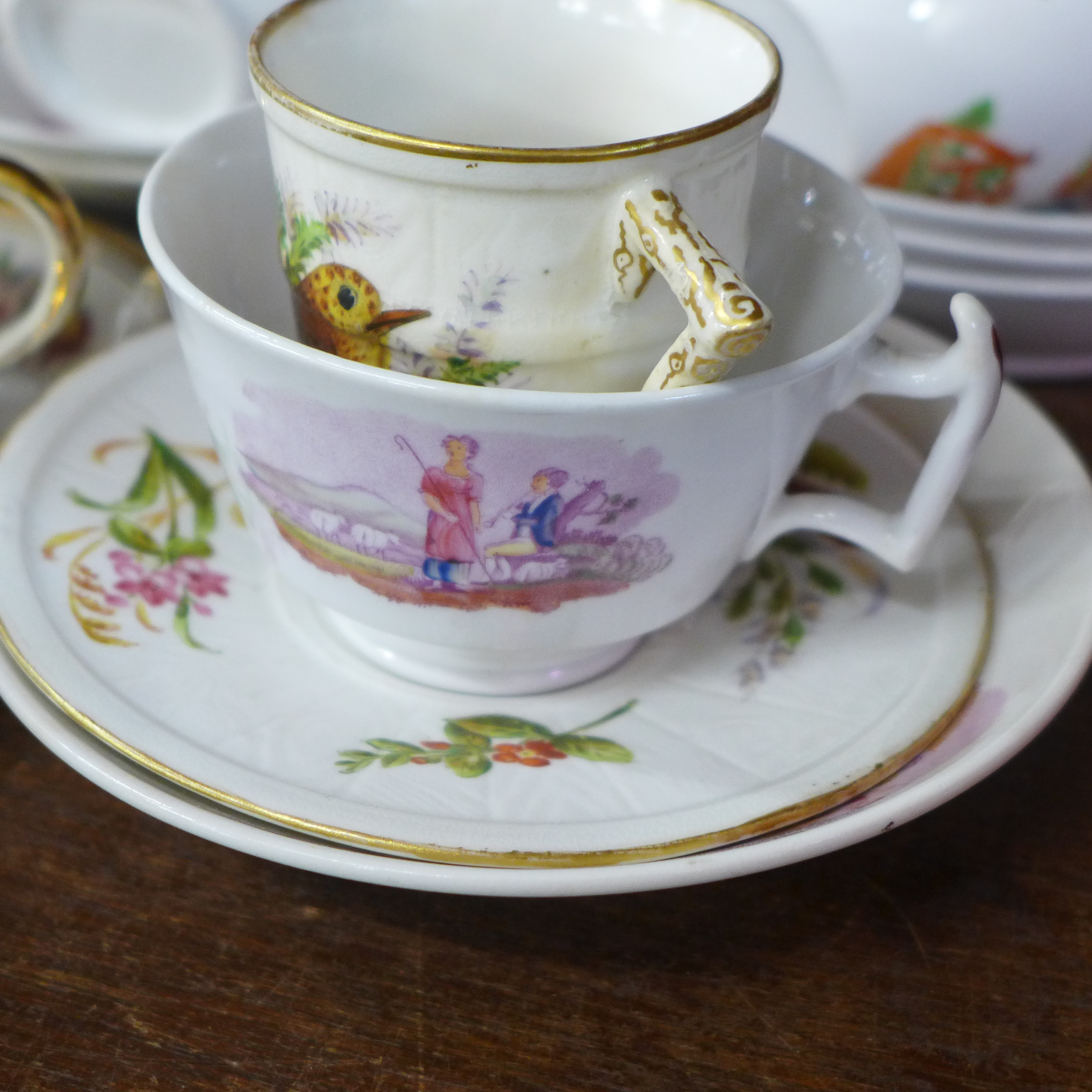 Four Victorian pink lustre cups and saucers, a similar cream jug, two other Victorian cups and - Image 10 of 10