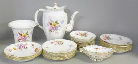 A Royal Crown Derby Derby Posies tea and dinner service, 18 plates, 10 teacups, 9 coffee cups, a