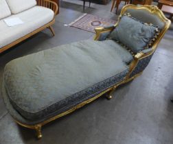 A French Louis XV style giltwood and fabric upholstered day bed