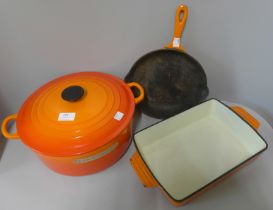 Three pieces of Le Creuset cookware