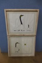 A pair of Benjamin Chee Chee prints of of swans, dated 1974