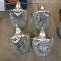 A set of four tear drop shaped chandeliers