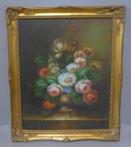 Still life of flowers, oil on canvas, unsigned, framed