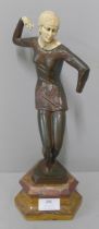 An Art Deco style cast metal figure of a female dancer, a/f