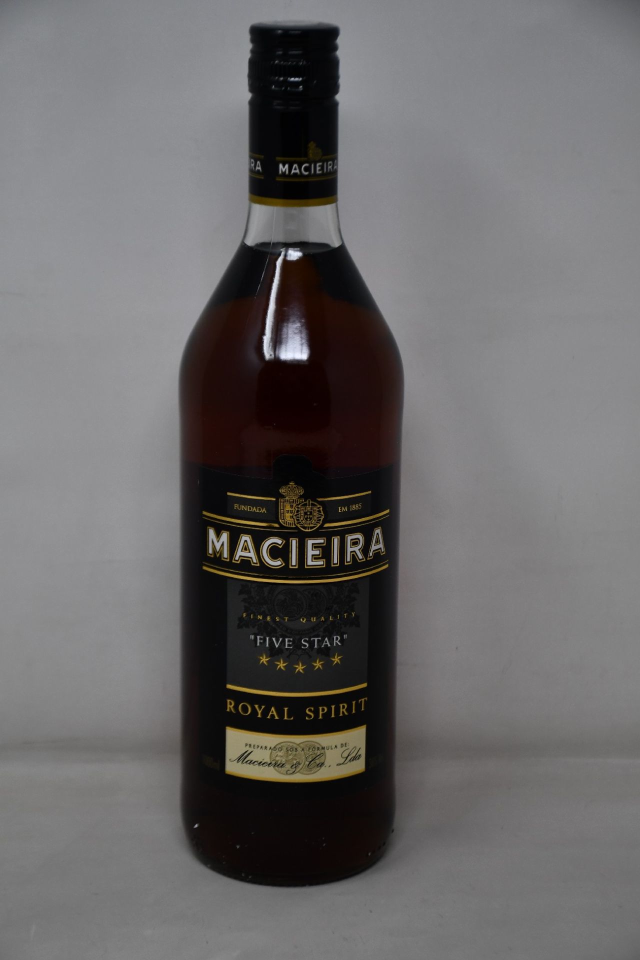 Twelve bottles of Macieira Five Star Royal Spirit brandy (1ltr) (Over 18s only).