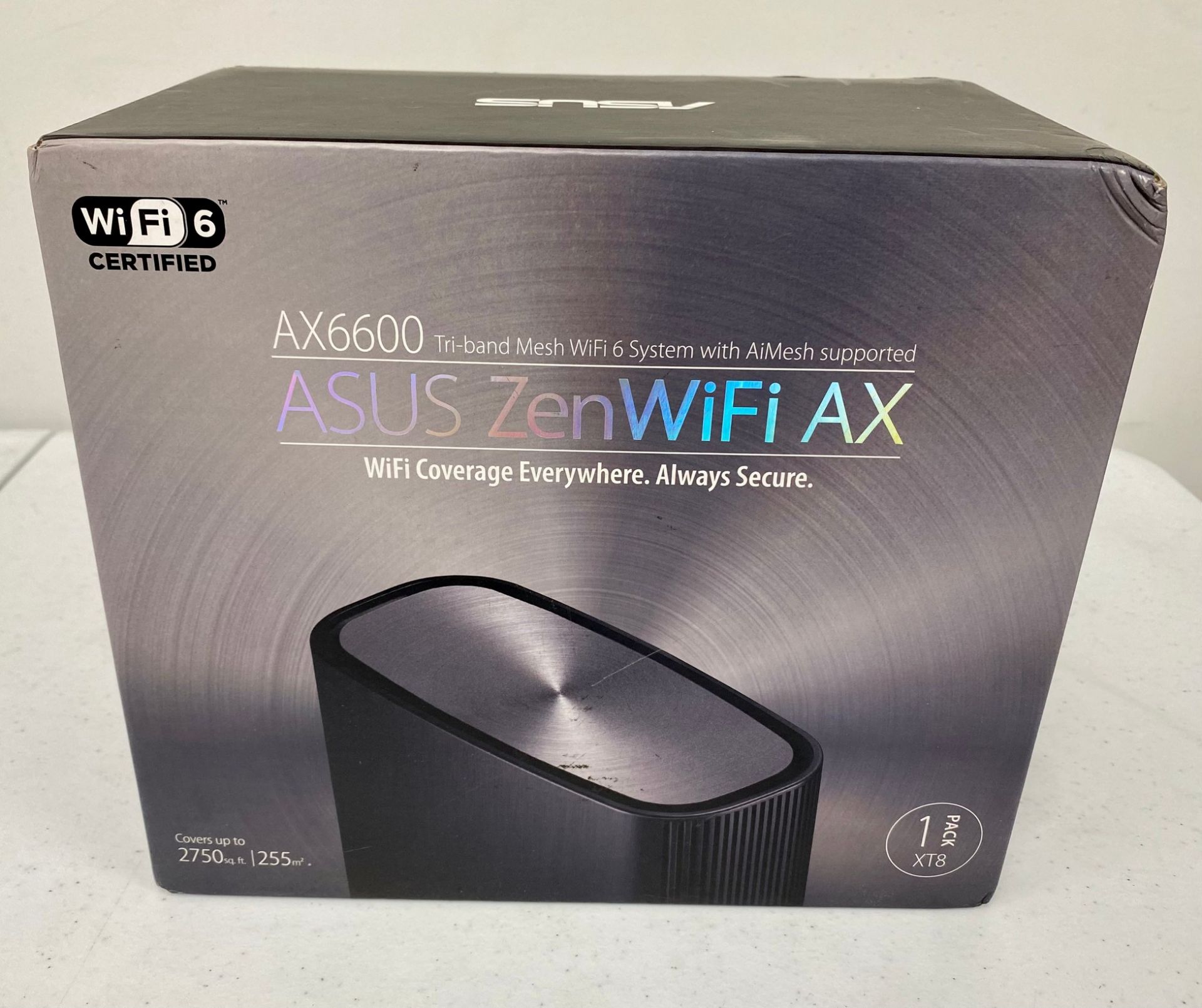 A boxed as new Asus ZenWiFi AX AX6600 Whole Home Mesh Wi-Fi 6 System in Black (1-Pack M/N: X8) (Box