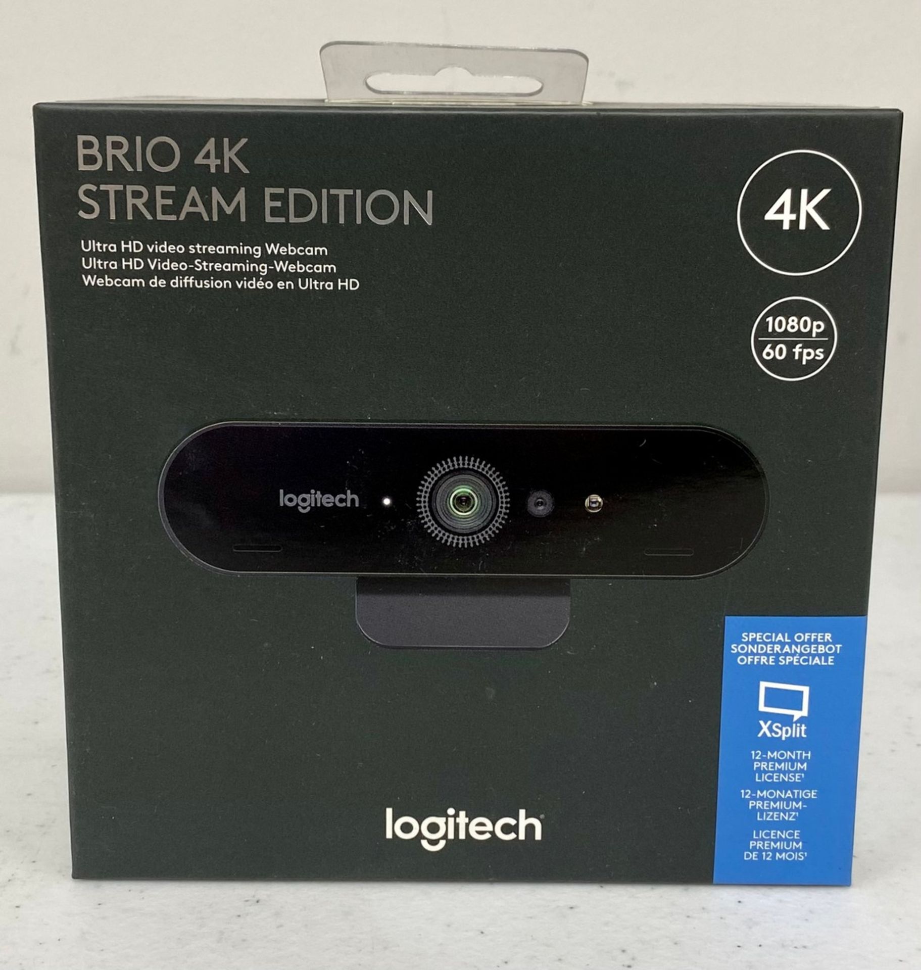 A boxed as new Logitech Brio 4K Stream Edition Webcam (Box sealed) (EAN: 5099206075078).