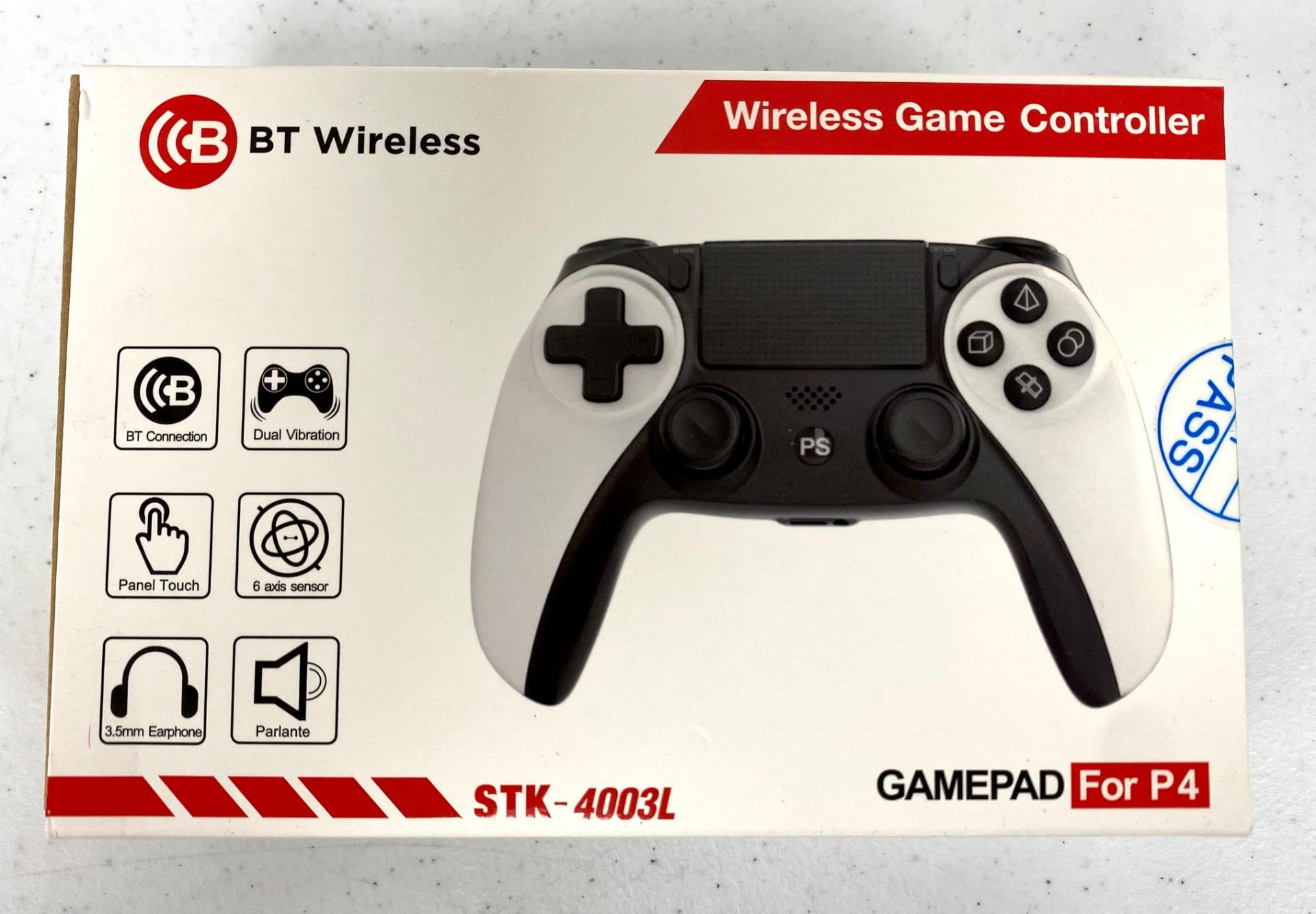 Fifty six boxed as new KingGear BT Wireless Controllers for PS4 in Black/White (Boxes sealed).