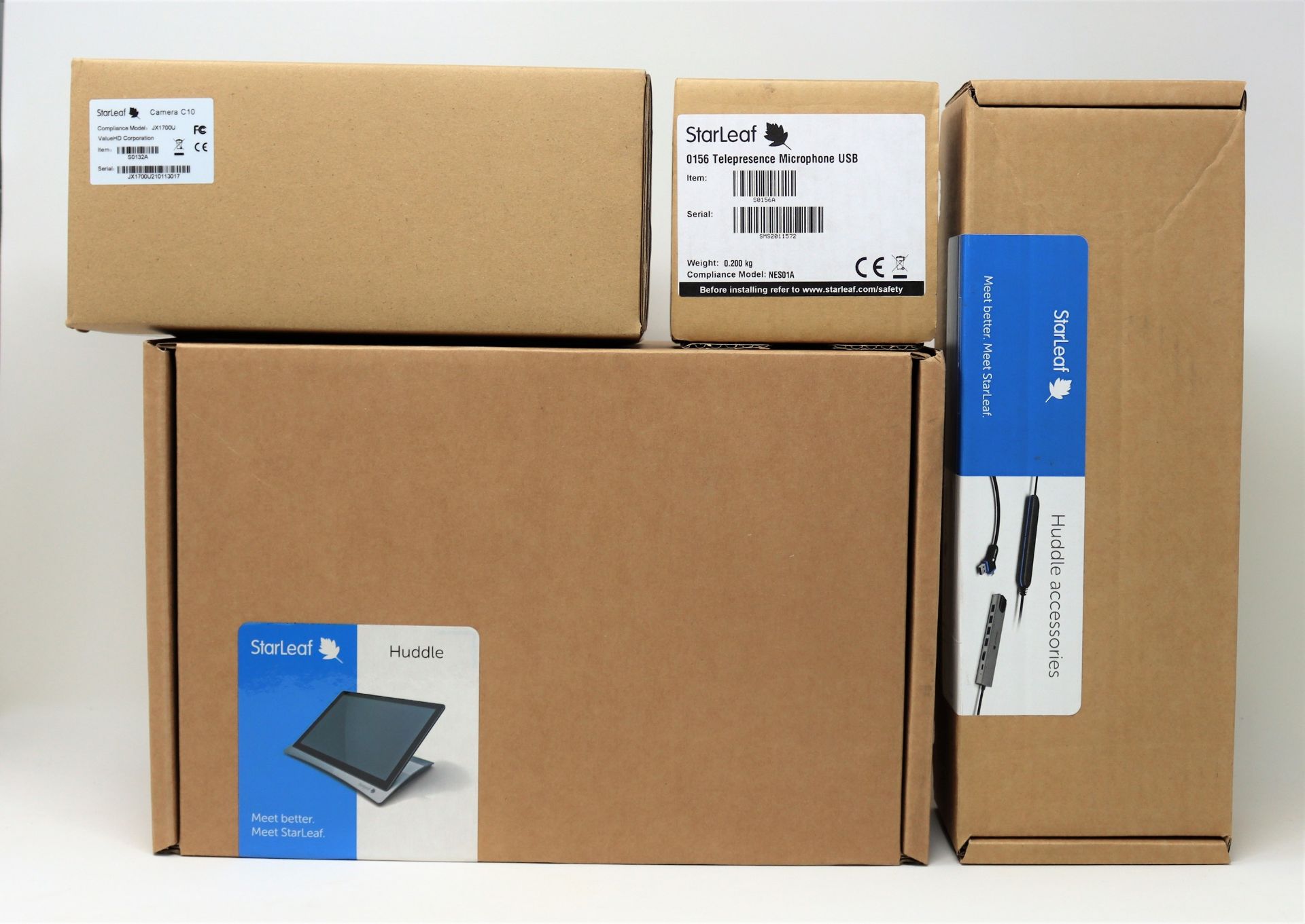 A boxed as new StarLeaf Huddle Video Conferencing Bundle including Huddle, C10 USB camera, USB micro