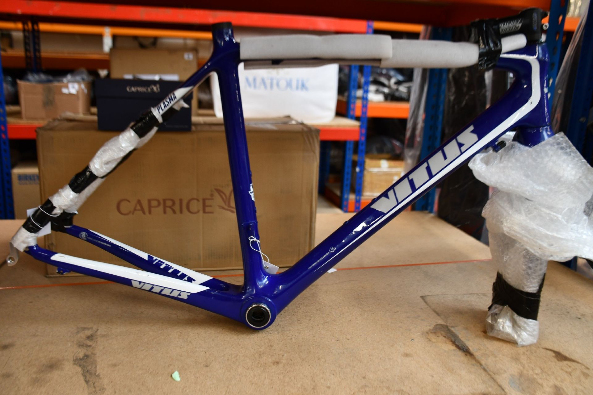 A pre-owned Vitus Dark Plasma High Modulus Carbon bicycle frame and fork.