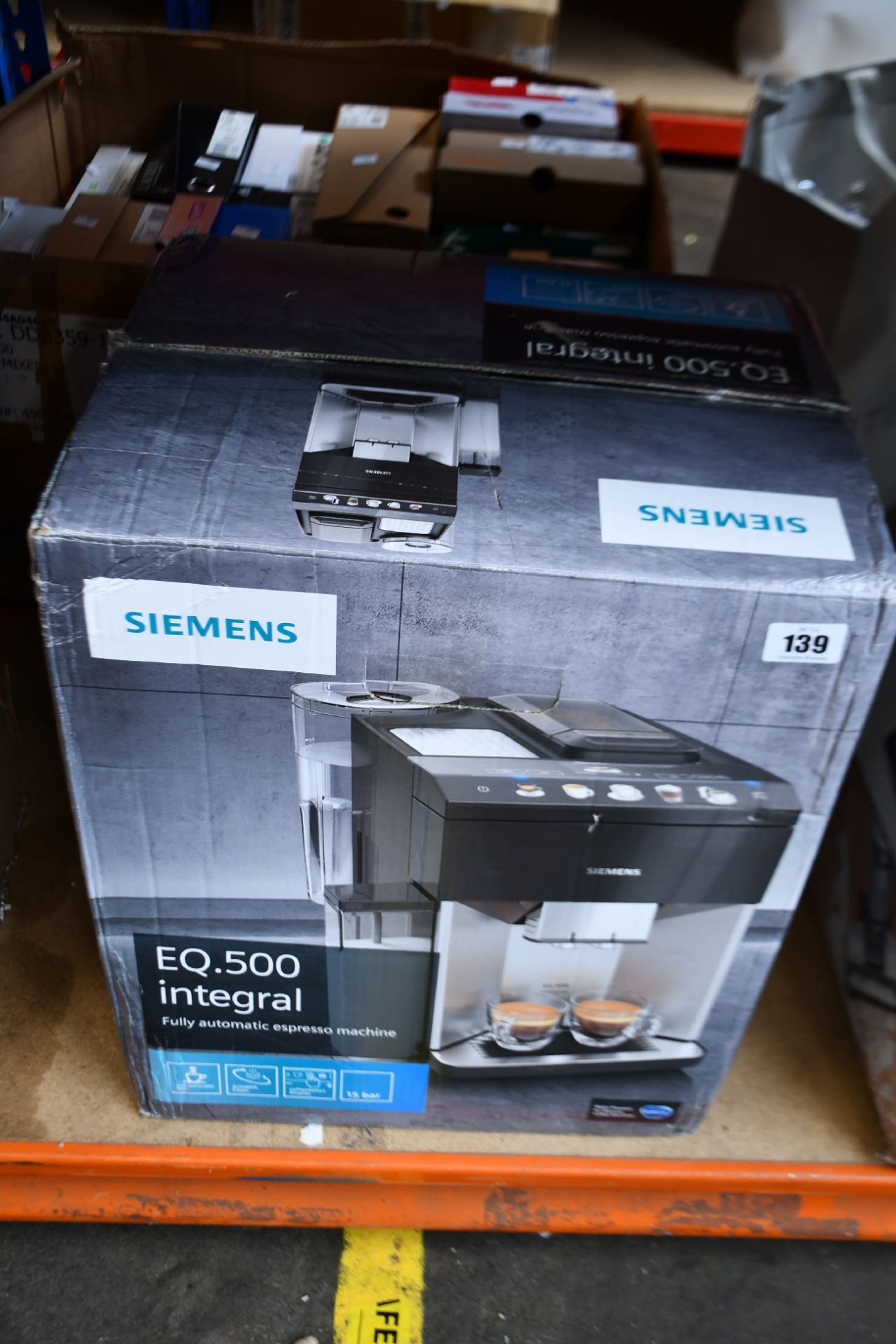 A Siemens EQ 500 Integral - Fully Automatic Espresso Machine (TQ505R09).