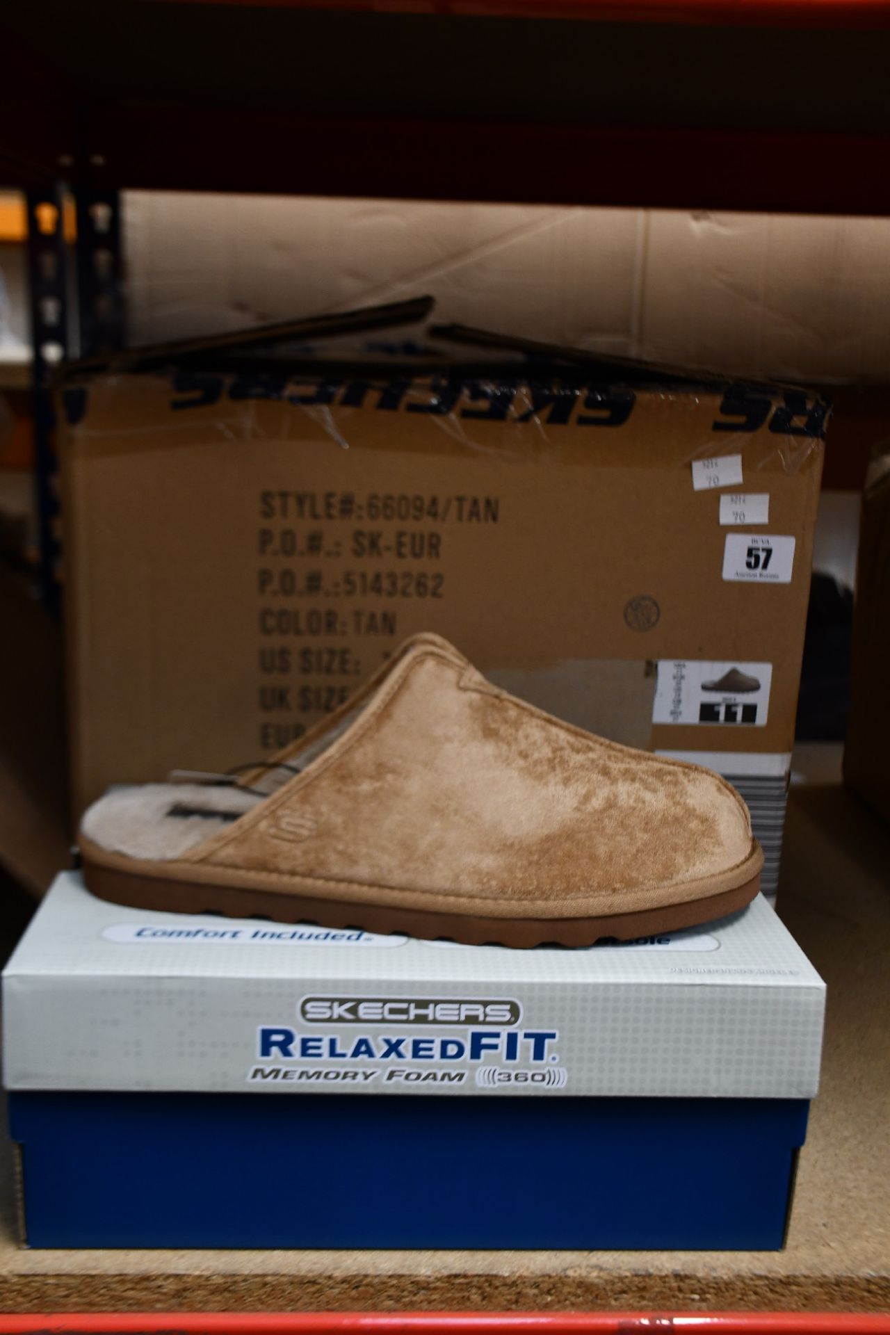 Six boxed as new Sketchers Backless Slippers in Tan (All Size UK 10).