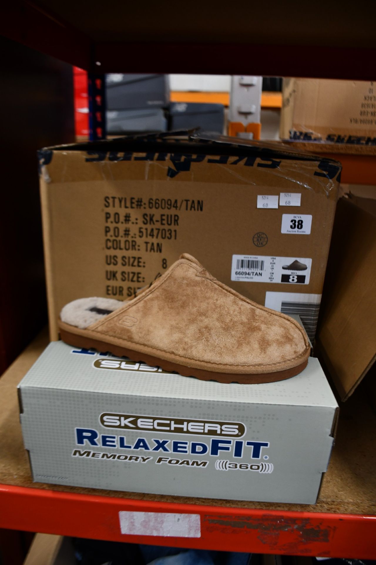 Six boxed as new Sketchers Backless Slippers in Tan (All Size UK 7).