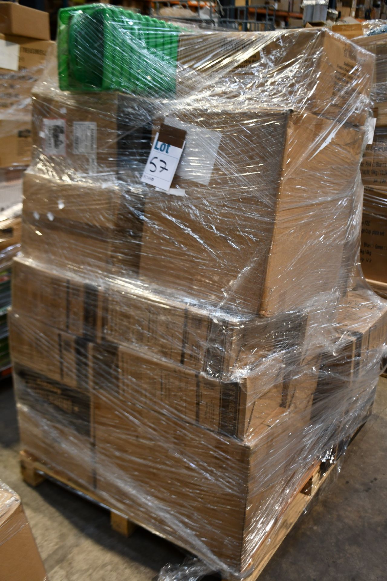 A pallet of assorted as new miscellaneous items to include under shelf baskets, plastic drinking