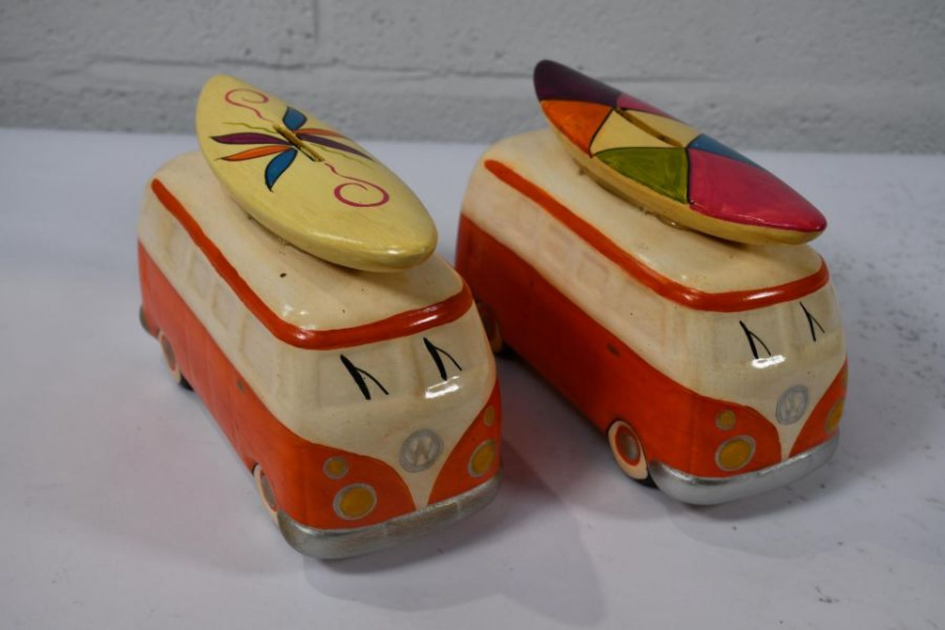 Thirty as new Ceramic Camper Van Money Boxes in various colours.