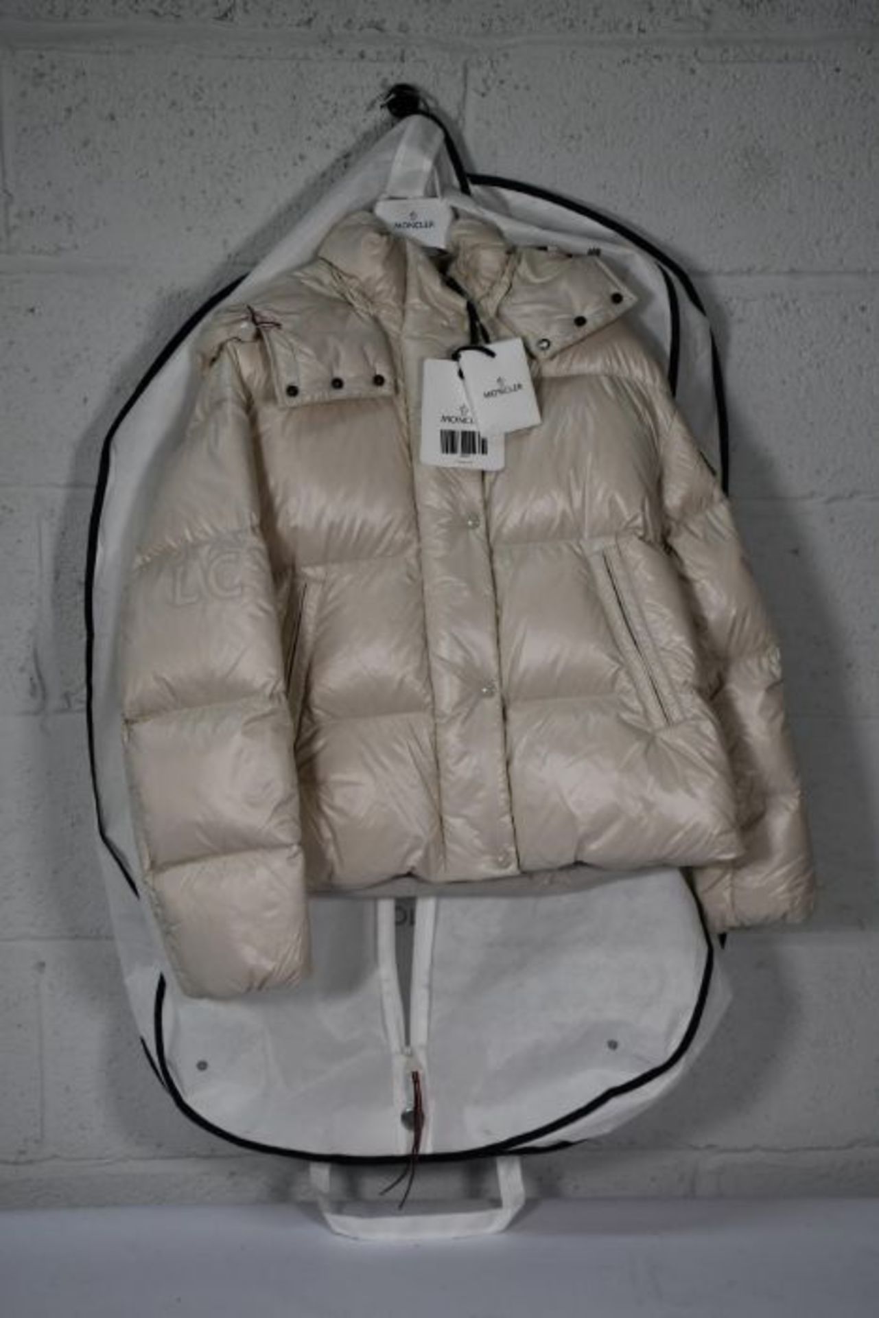 A women's as new Moncler Gles short down vanilla beige jacket (Size 1) (Outer clothes cover has slig