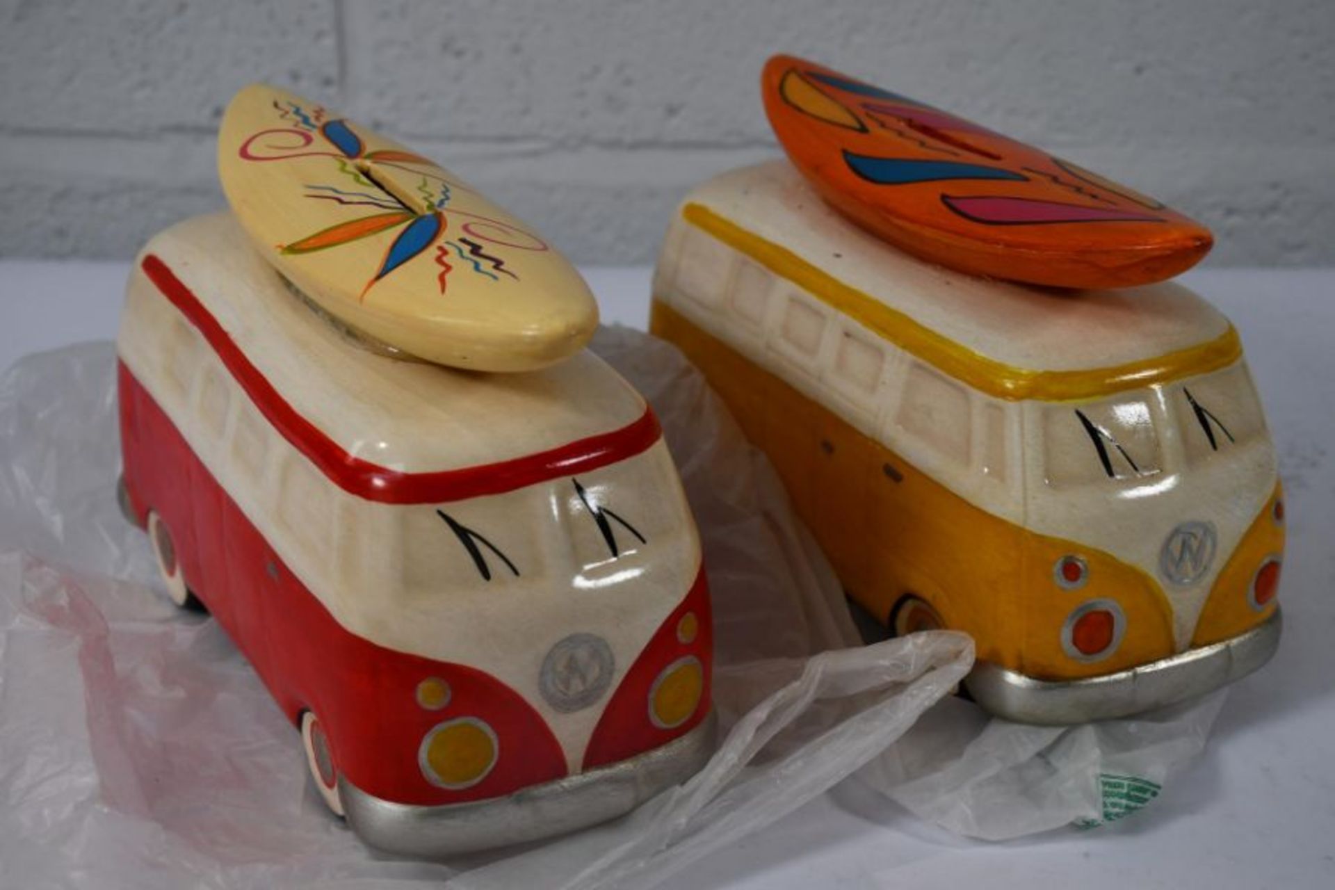 Thirty as new Ceramic Camper Van Money Boxes in various colours.