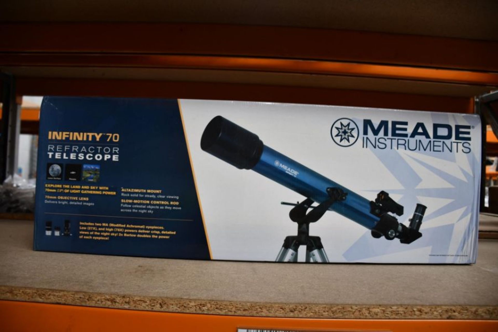 A boxed as new Meade Infinity 70 telescope