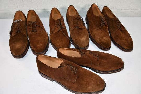 Four pairs of Design Loake Brown Suede Shoes, no boxes, possibly pre-owned (Sizes 2x 7, 1x 8 1x 9.5)