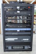 A pre-owned cabinet of AV equipment to include: 1 x Samson Powerbrite PB10 Power Distributor, 1 x AM
