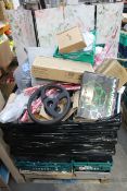 A pallet of approximately 30 crates of assorted miscellaneous items to include homewares, hardware,