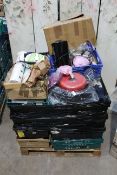 A pallet of approximately 28 crates of assorted miscellaneous items to include homewares, hardware,