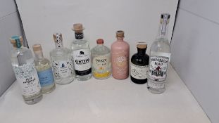Eight bottles of assorted Gin to include Kintyre Investment, Conker Dorset Dry Gin and Dyfi Original