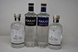 Two bottles of Kintyre Botanical Gin (700ml) and two bottles of Makar Gin (700ml) (Over 18s only).