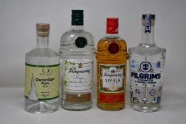 Pilgrims Original Gin (700ml), Chesterfield Mojito Gin (700ml), Tanqueray Sevilla Gin (700ml) and Ta