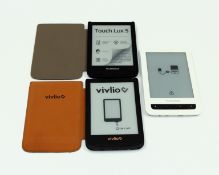 A pre-owned Vivlio Touch Lux 5 E-Reader, a pre-owned Vivlio Touch Lux 4 E-Reader, and a pre-owned Ob