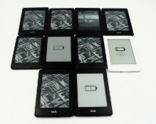 Ten pre-owned Amazon Kindle E-Readers (Assorted models and conditions).