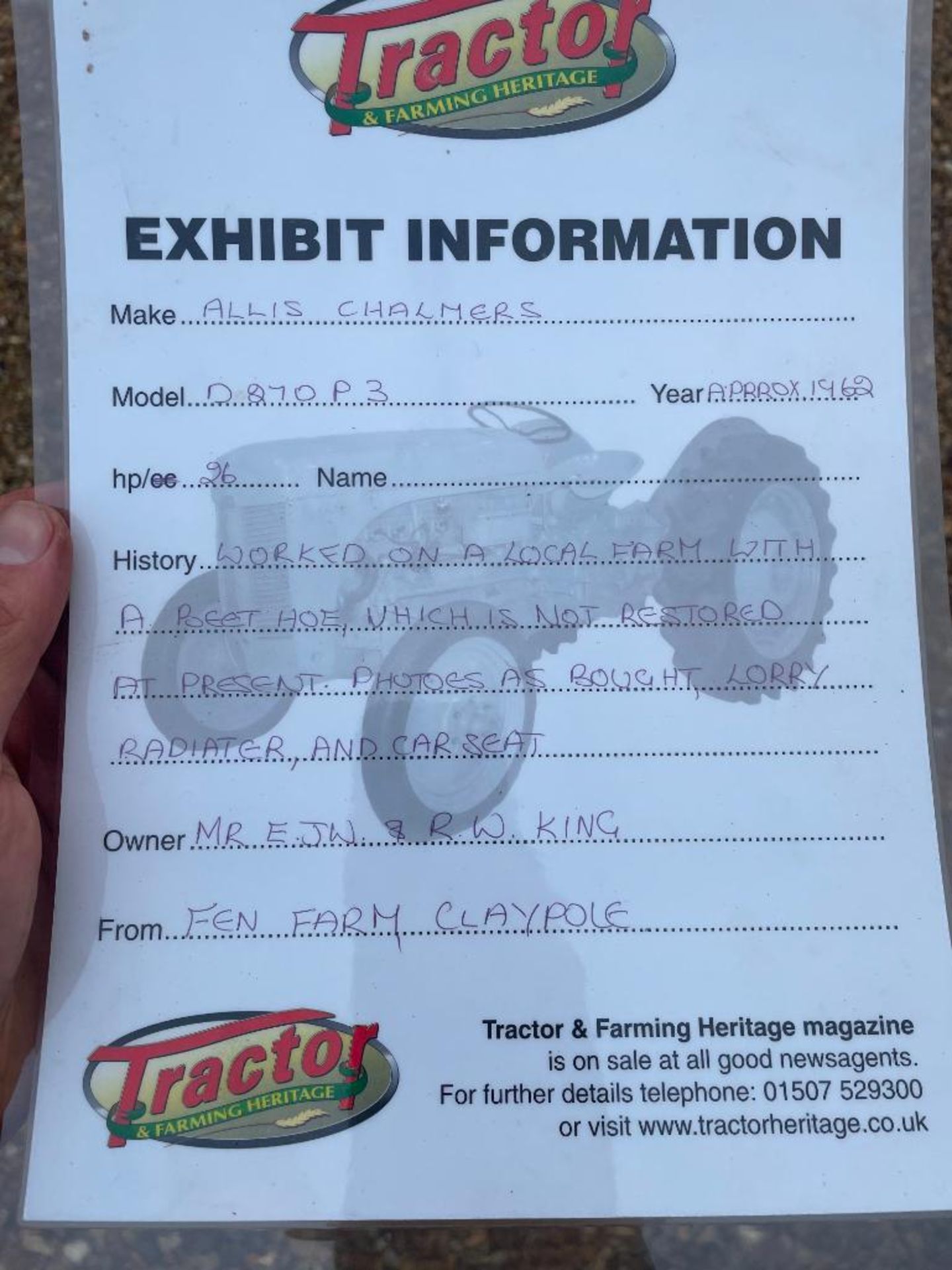 c.1962 Allis Chalmers D-270 P3 diesel 2wd tractor on 5.00-15 front and 8.3-24 rear wheels and tyres - Image 21 of 23