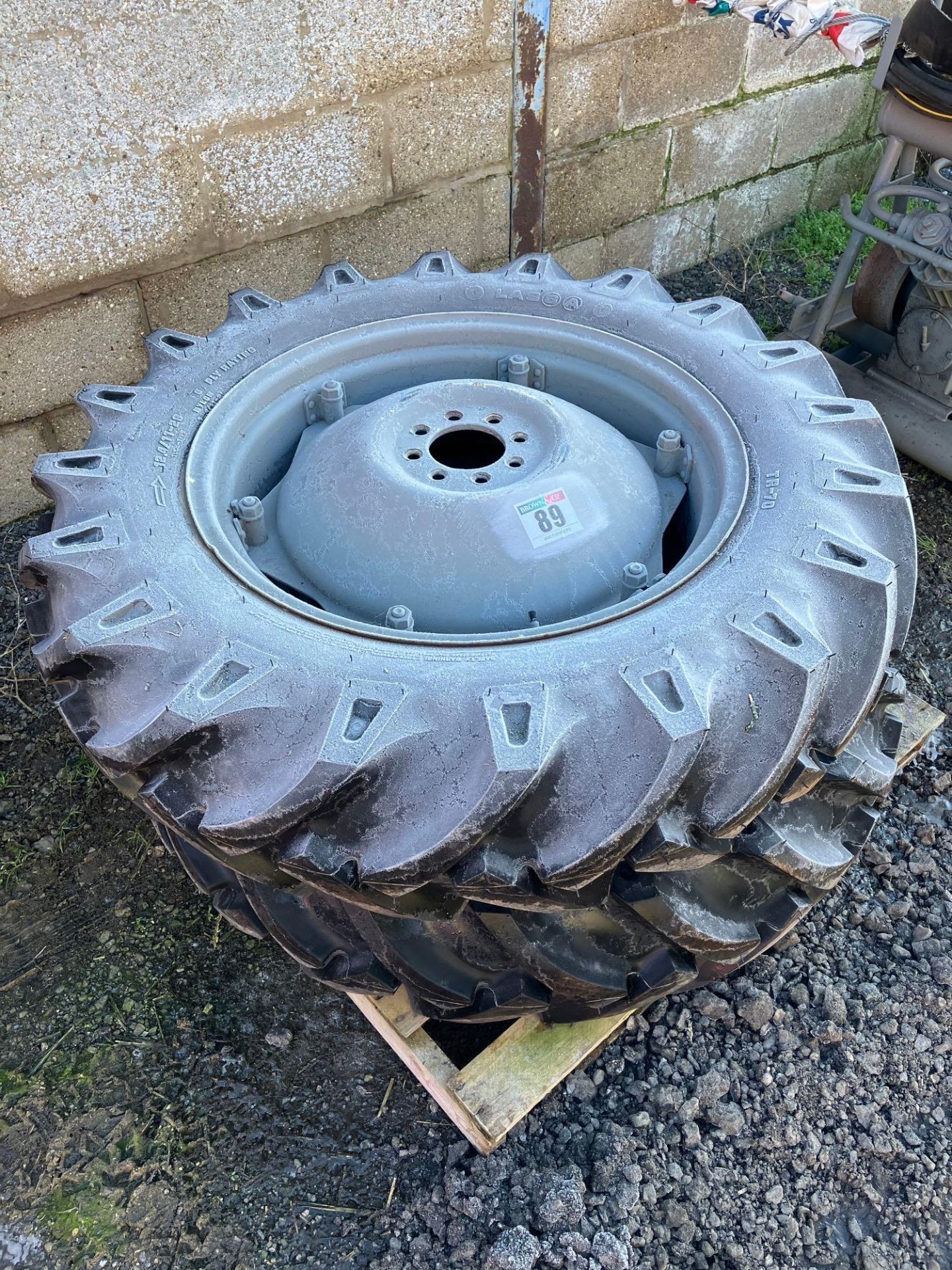 Pair 12.4/11-28 wheels and tyres with Massey Ferguson centres (new)