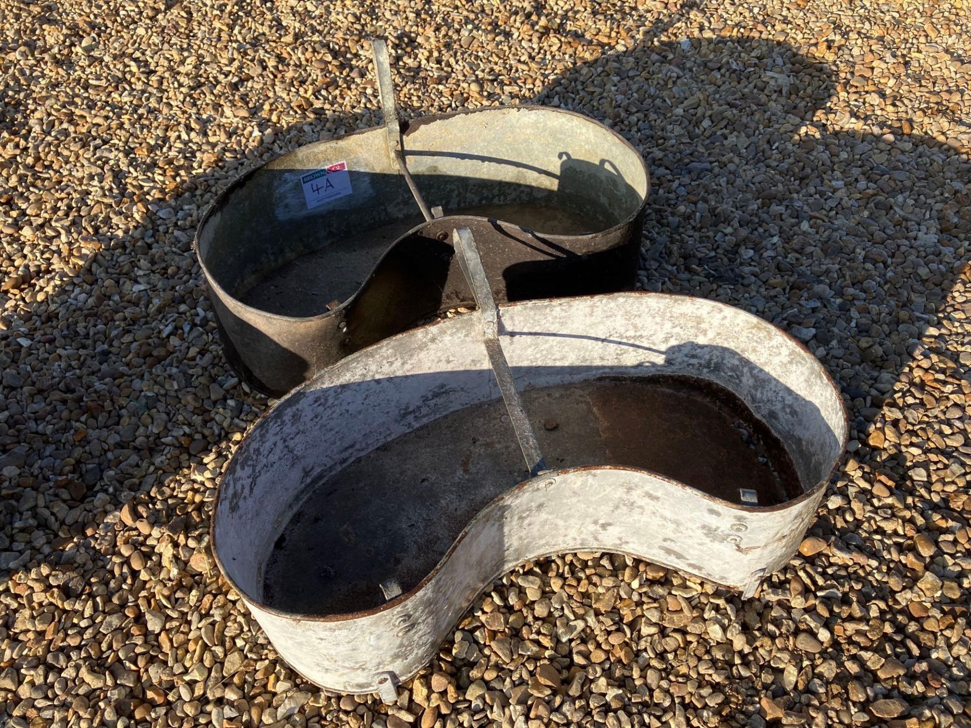 Pair vintage galvanised seed hoppers