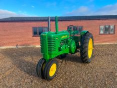 1945 John Deere GM TVO 2wd row-crop tractor on 7.50-16 front and 14.9-38/13-38 oversize rear wheels